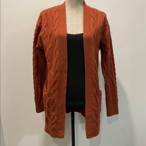 WILFRED Aritzia Cable Knit Open Front orange small - Picture 2 of 15